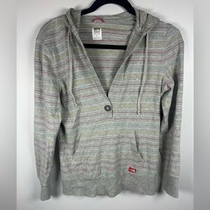 The North Face Gray Hoodie with Multicolor Stripes V Neck Size Small